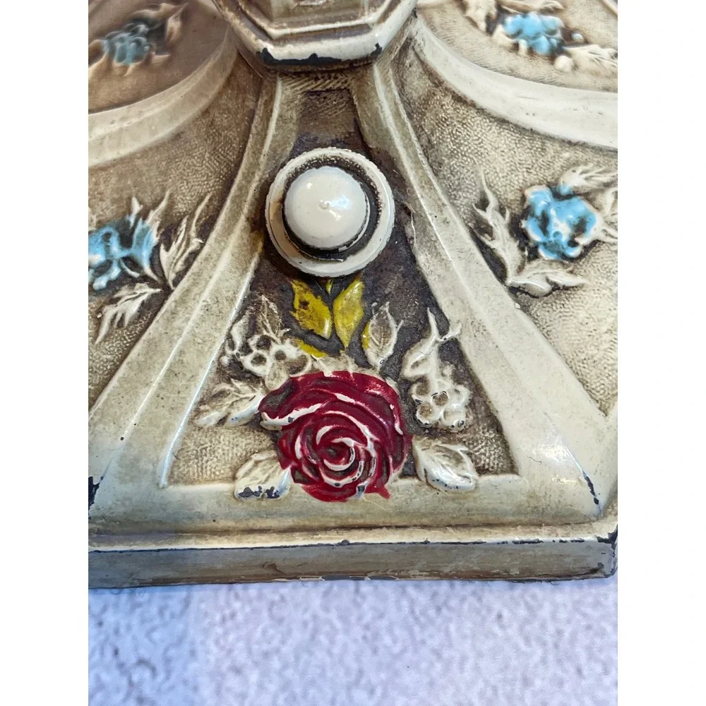 Vintage French Provincial Electric Candlestick Lamp‎ Floral Rose Garland 1930s